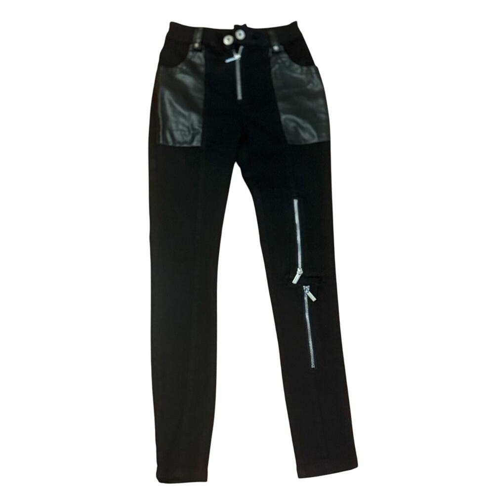 Maniere De Voir Zipper Knee Black Leather Pants 6US